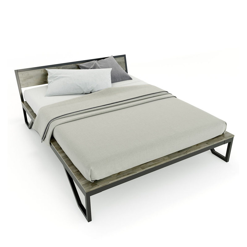 Giường ngủ 160x200cm gỗ cao su khung sắt lắp ráp